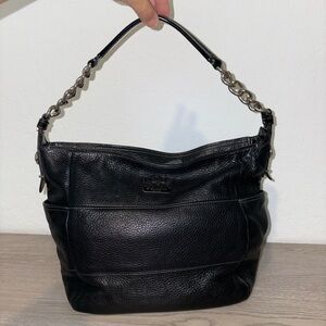 Coach Black Pebbled Leather Shoulder Bag with Chain-Link Strap